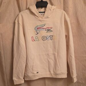 Lacoste Cream Hoodie with Multicolor Crocodile Logo
